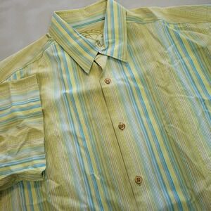 Tommy Bahama Mens Medium 100% Silk Striped Short Sleeve Button Down Shirt Green